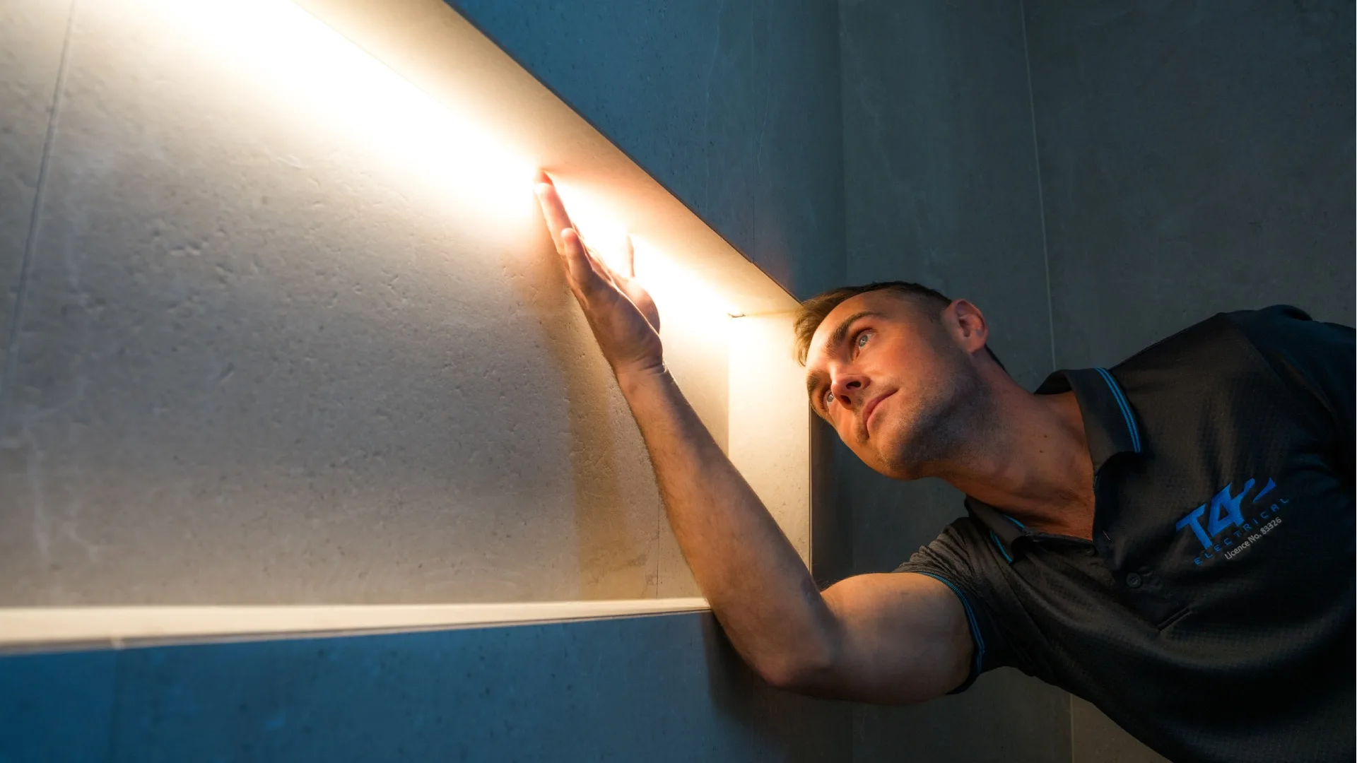 LED strip lighting being installed