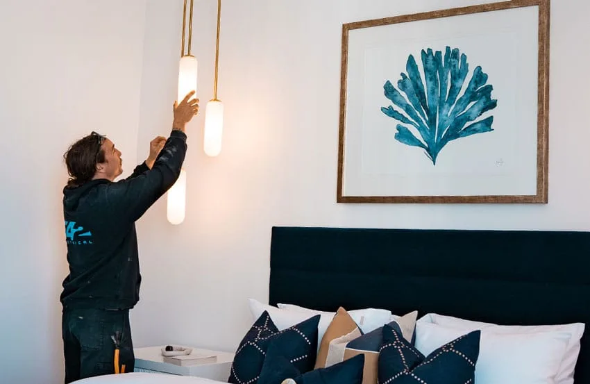 Pendant light installation in a bedroom